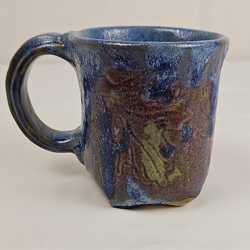 Vintage Gato Signed Studio Pottery Mug Abstract Multicolor Glaze AS IS